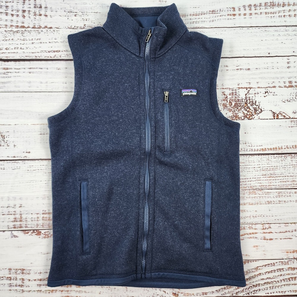 Patagonia Better Sweater Fleece Vest Boys L 65451 Heather Navy Blue Full Zip